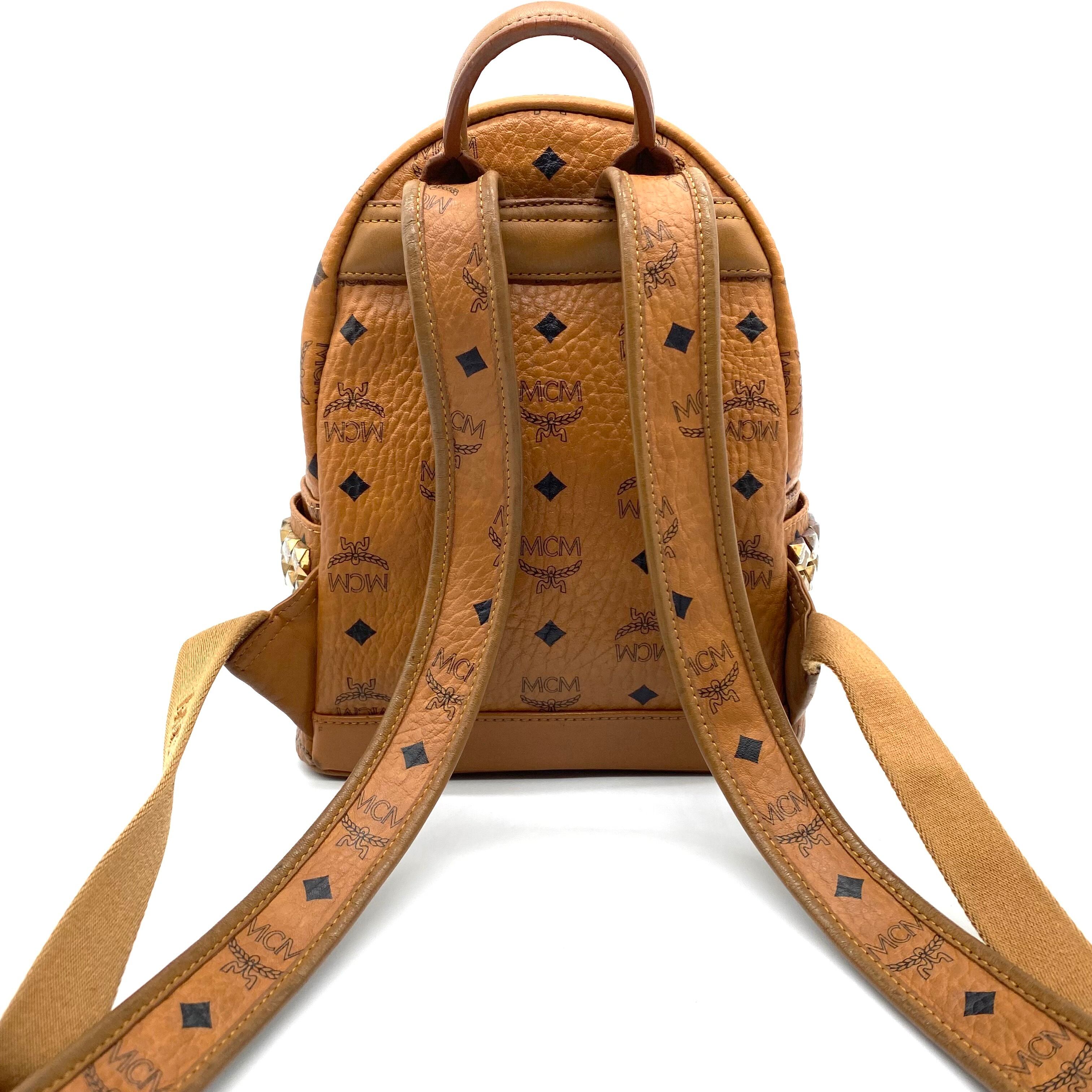 MCM Visetos Mini Backpack Side Studs Cognac / エムシーエム 