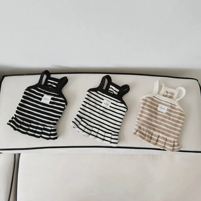 予約販売　Terry Stripe Frill Top Crop T-shirt （3color）　韓国犬服　ounce（旧　AUGUSMON）　