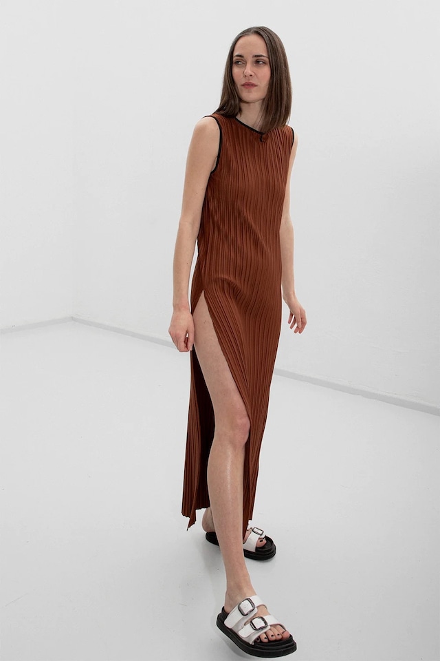 Erle Pleated Dress - Brown