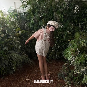 【jejeunosity】コットンベリーショートオーバーオール サロペット ピンクフラワー 90〜120cm 240520