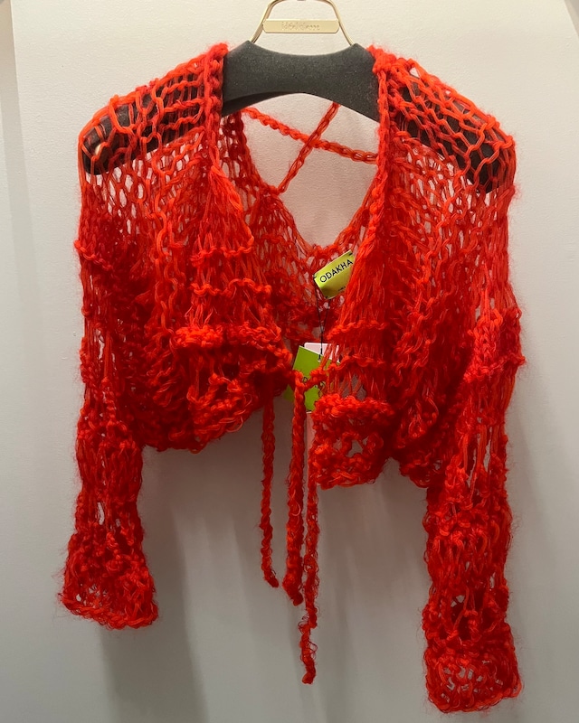 【ODAKHA】 red flower hand knit bolero