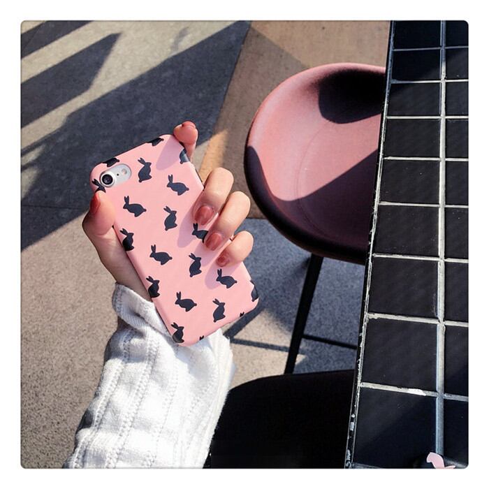 スマホケース iPhone6 ピンク 黒うさぎ