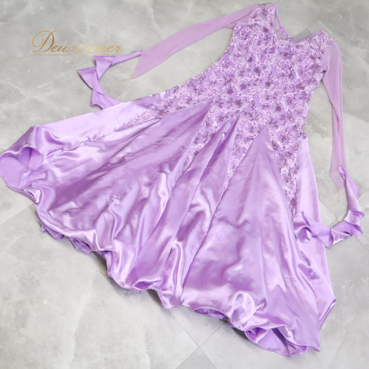 社交ダンス 衣装 prima boutique プリマブティック ドレス スタンダード パープル系 紫 ワンピース スタンダードドレス レース スパンコール パーティドレス ダンスパーティー ステージ衣装 舞台衣装 発表会 長袖 フェミニン 上品 気品 エレガント かわいい 大人っぽい 華やか ダンスドレス ワンピースドレス 衣装ドレス タイツ 合わせ 着回し可能 ライトストーン系 デザインレース 総レース風 エレガントドレス シンプル上品 大人女子 ステージ用衣装 フォーマル 発表会衣装 フラワー