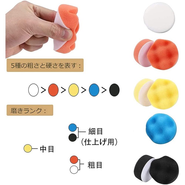 ポリッシャー バフ 125mm 16点セット 六角軸付き電動ポリッシャー用 研磨パッド 自動車ポリッシャー車 塗装仕上げ 研磨艶出し 洗車セット