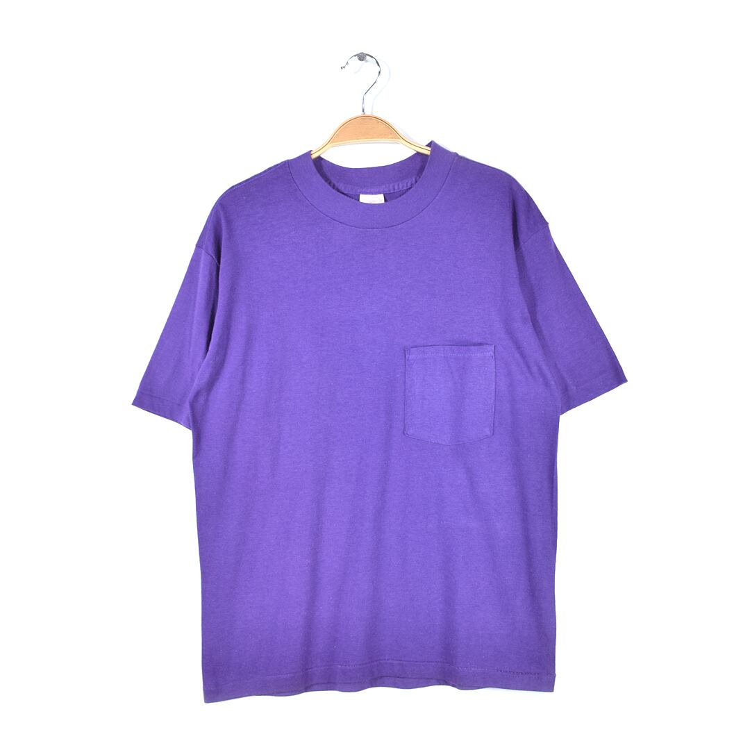 70s 80s OCEAN TO OCEAN USA製 ヴィンテージTシャツ パープル 無地 ポケット付 ポケT 袖裾シングルステッチ ソリッド メンズL 古着 @BZ0402