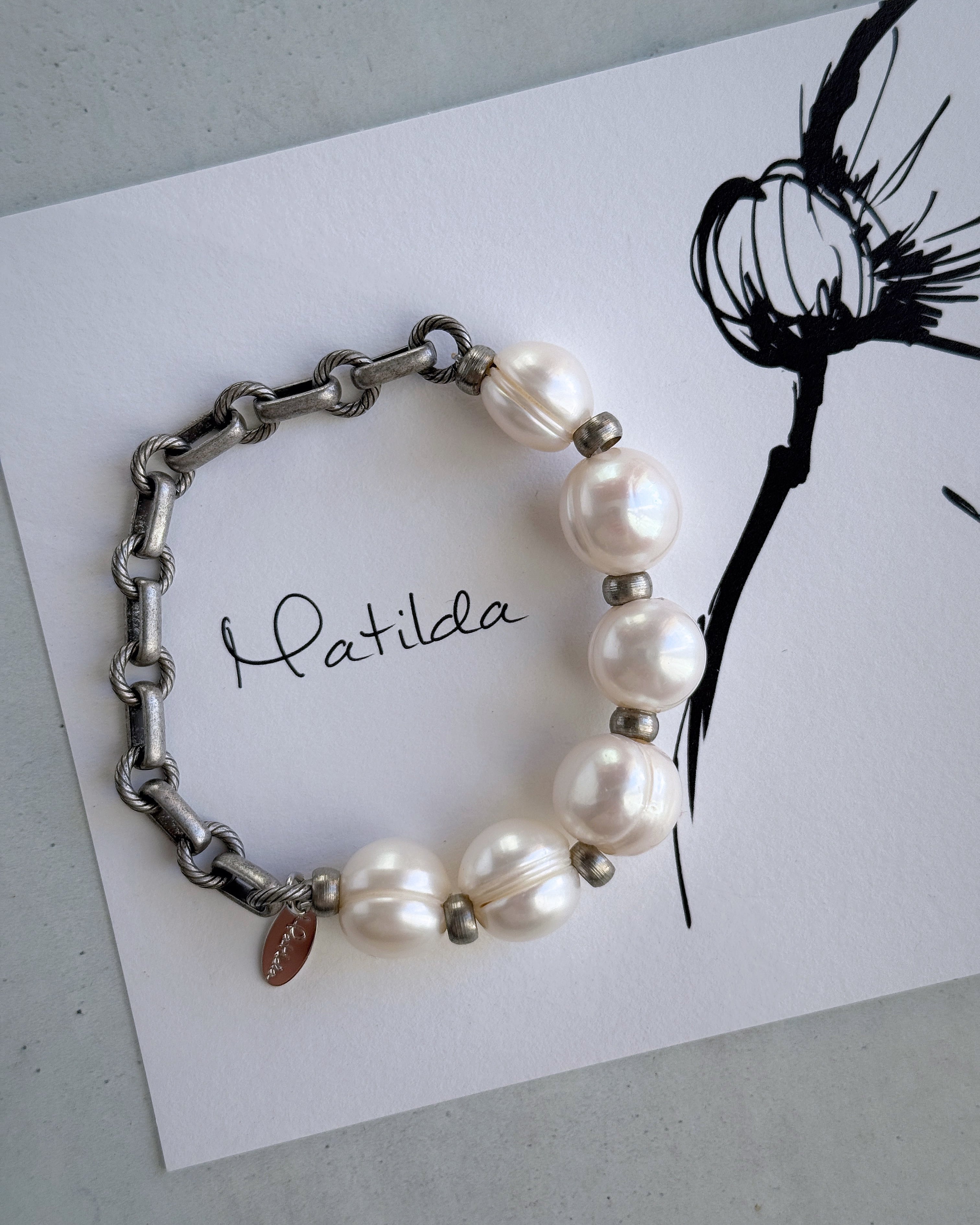 【再販】Chain & stone bracelet(淡水パール)