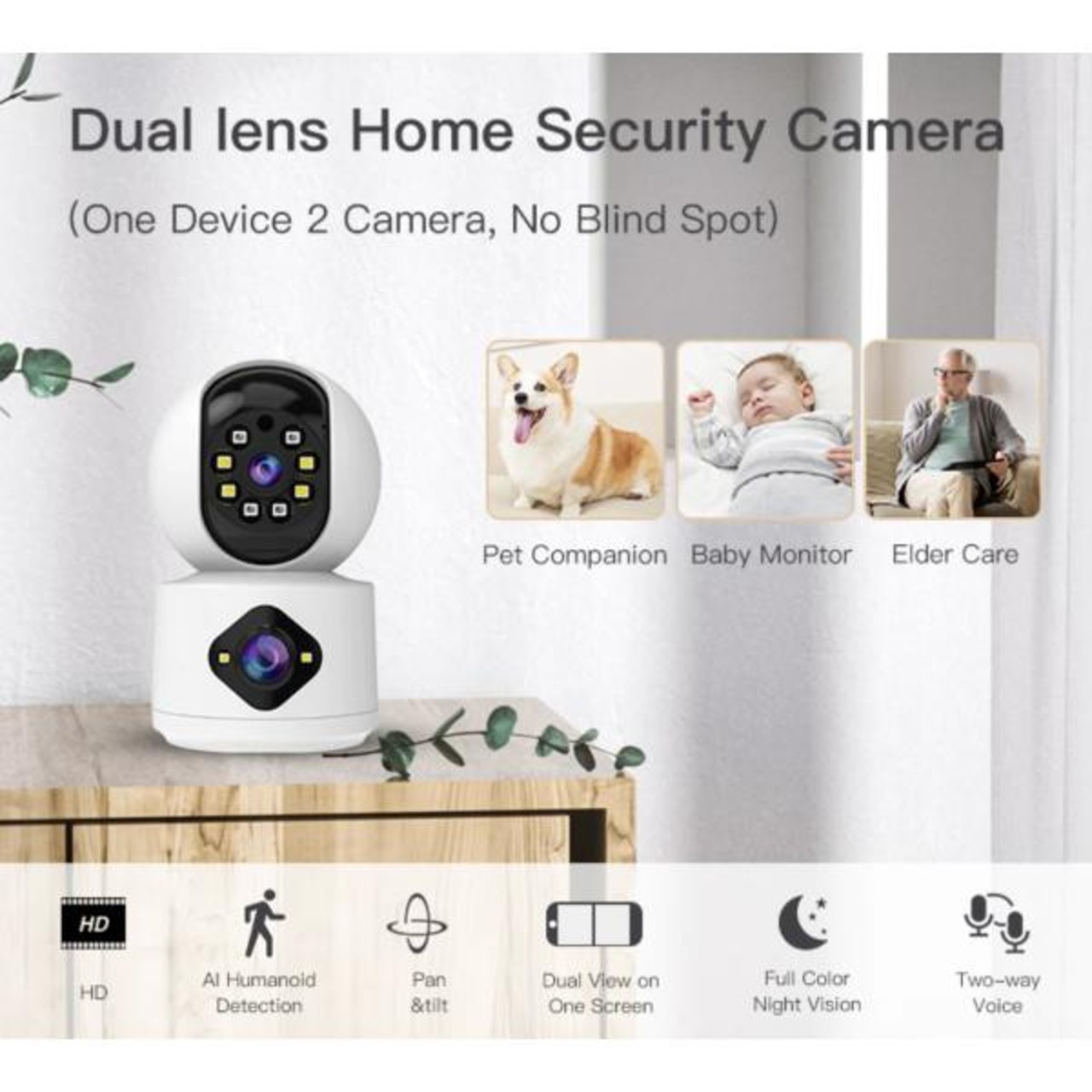 Formosa Japan 死角なし 2レンズ 500万画素 Wi-Fi IP フルHD Camera 無線LAN 夜間対応 屋内 防犯カメラ ネット