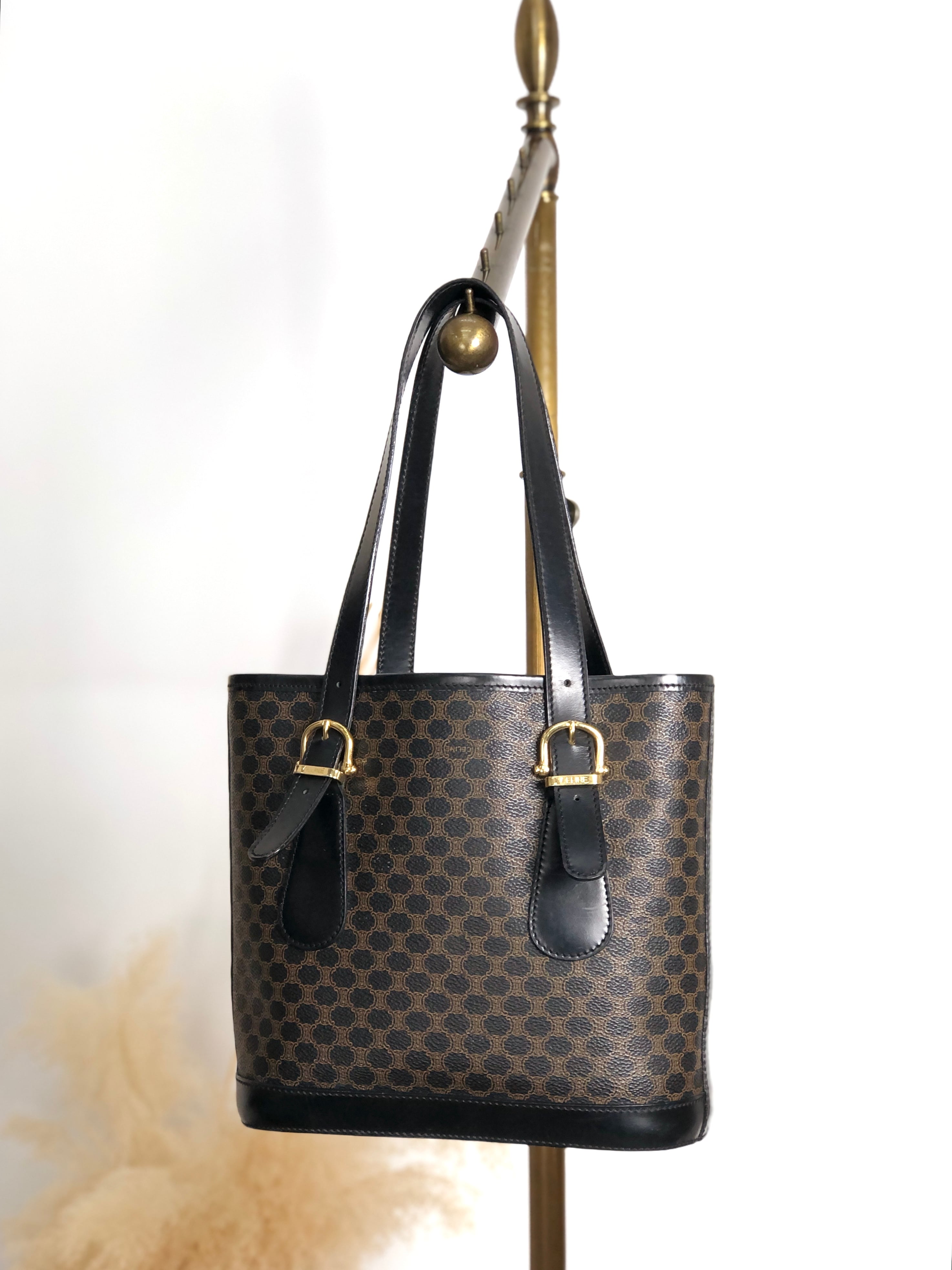 CELINE セリーヌ マカダム ハンドバッグ ブラック PVC トートバッグ vintage ヴィンテージ オールド s5sjrk