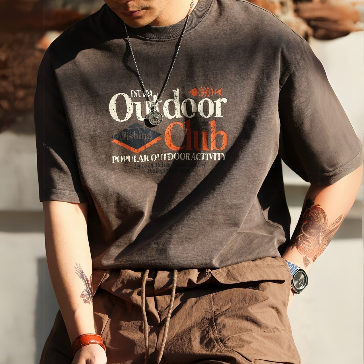 クルーネック グラフィックプリント ボックスシルエットTシャツ 00489