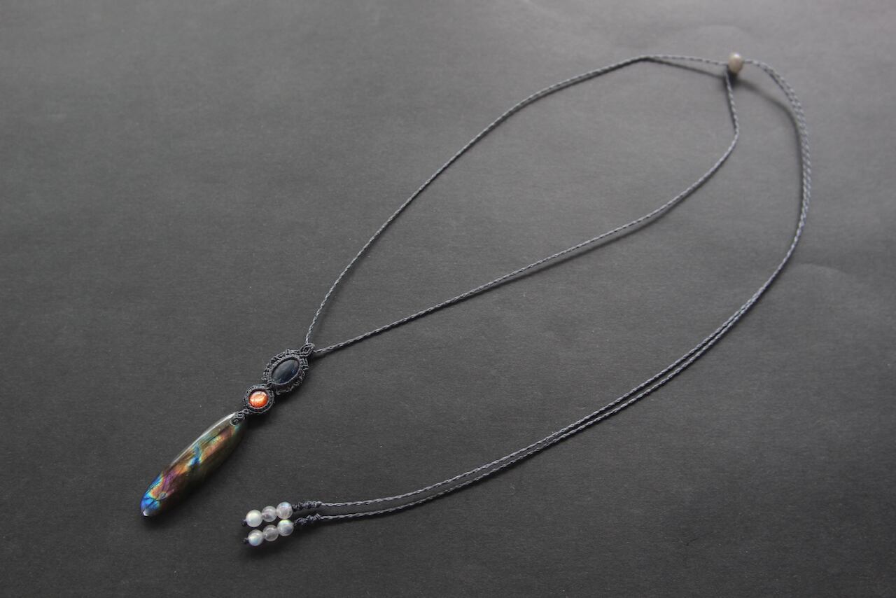 Multi Purple Labradorite & Sunstone & Kyanite micro macrame pendant