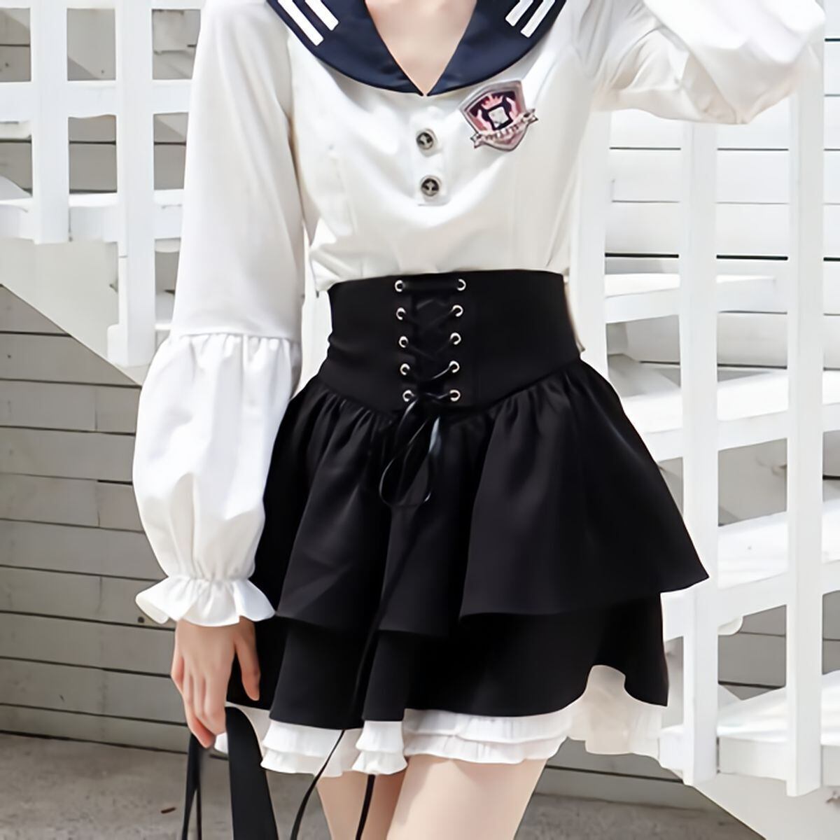 バックリボンレースアップフリルスカート | Maiden's Rêve