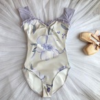 【即納】フリルトリミング アートフラワー レオタード パープル XL L1248