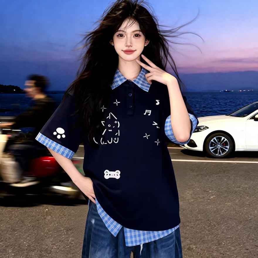サブカル系 Y2Kファッション ストリート半袖Tシャツ