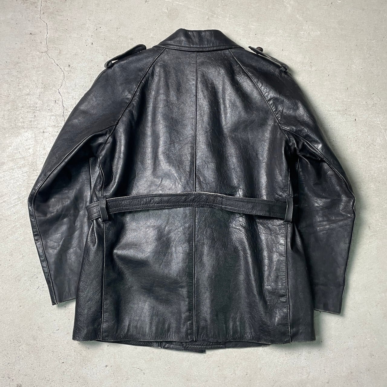 50年代 ポルトガル製 レザー モーターサイクルコート カーコート メンズM-L相当 古着 50s VINTAGE ヴィンテージ ダブルブレスト ハーフコート ユーロ 黒 50年代 ポルトガル製 レザー モーターサイクルコート カーコート