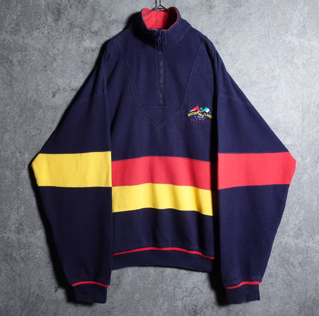 90s “BOSTON TRADERS” Multicolor Half-Zip Sweat