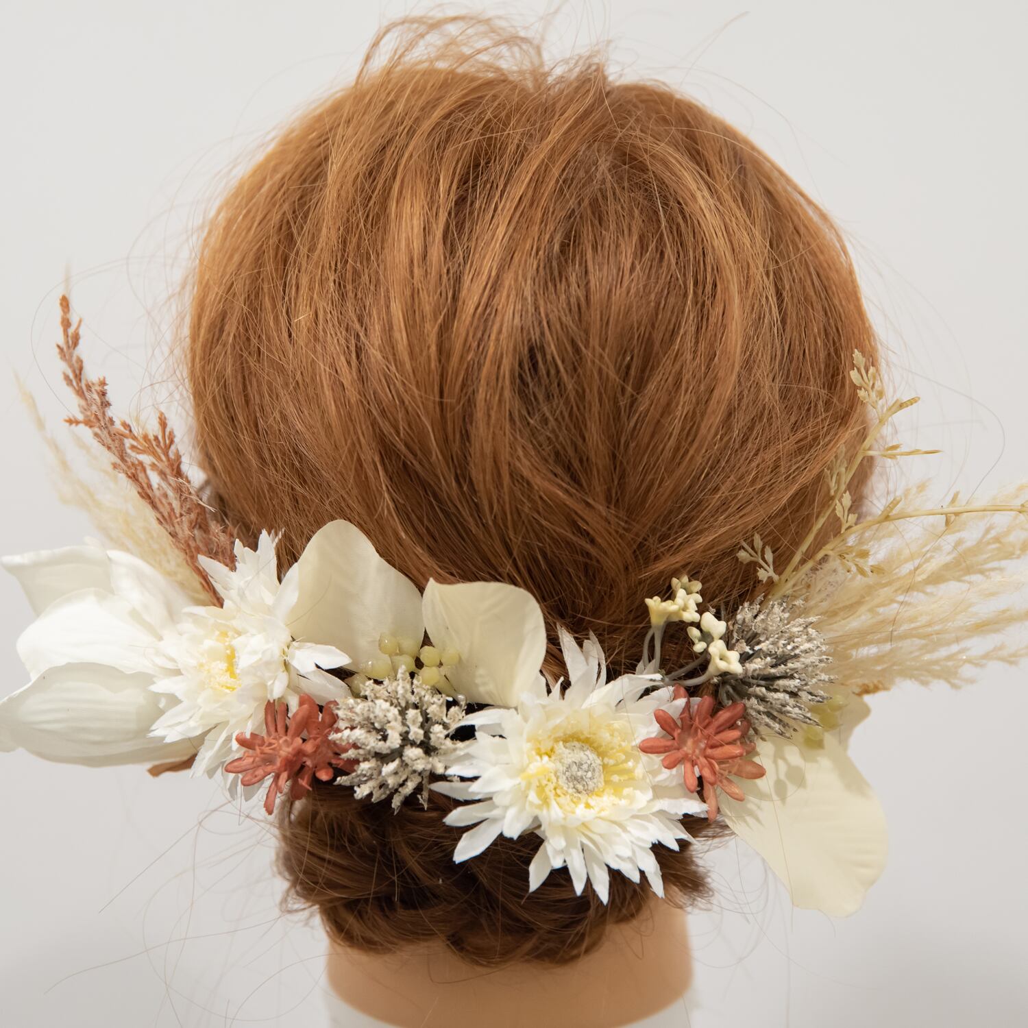 【ドライフラワー風ヘッドパーツB】秋冬のBOHO（ボーホー・ボヘミアン・ボタニカル）の結婚式や二次会・フォトウェディングのマム・グラミネ・パンパスグラスのヘッドドレス・和装前撮りの白無垢・打掛の髪飾りにも✳︎
