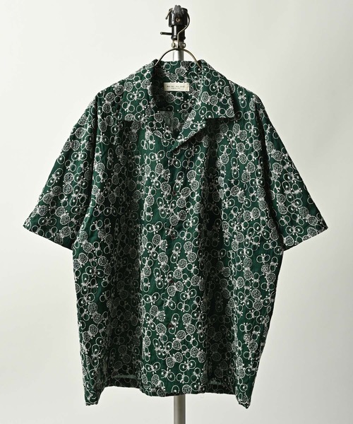 many men many mind Embroidered Short-Sleeve Open-Collar Shirt (GRN) M2615150