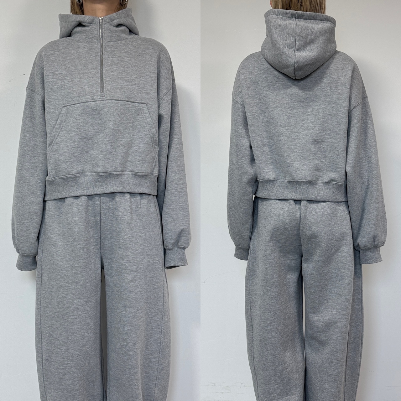 裏起毛ハーフZIPショート丈PK/グレー