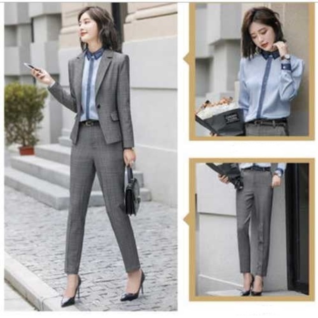 大きいサイズ パンツスーツ 3点セット セットアップ シャツ オーバーオール 2カラー 秋 ジャケット クロップドパンツ ブルー シャツ グレー 通勤 入学式 卒業式 大人 かっこいい スリム 脚長 定番 きれいめ レディース セットアップやパンツドレスなど二次会ドレスに