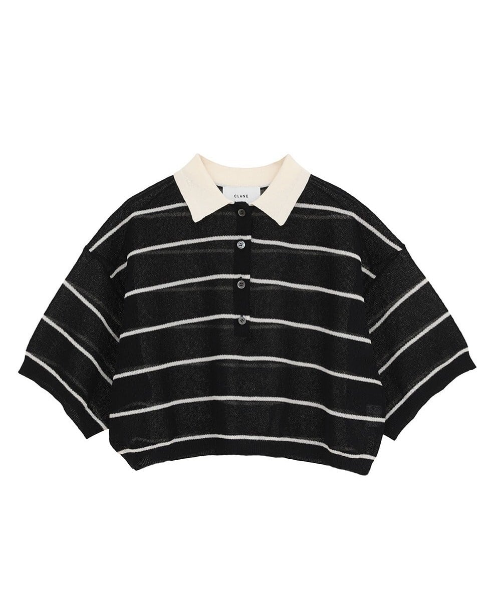 トップス CLANE SPONGY SHEER POLO KNIT TOPS CLANE(クラネ) SPONGY SHEER POLO KNIT TOPS NAVY | サウスオレンジ