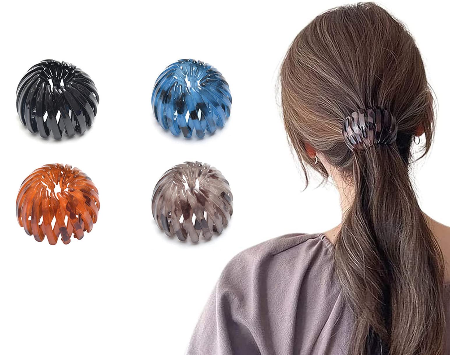 【努力特価】鳥の巣ヘアクリップ 4個セット シュシュ 髪飾り ヘアクリップ 可愛い 簡単 数秒で髪を結ぶ 団子ヘア ヘアアクセサリー おしゃれ 大人 子供 安い お団子 ピンク ヘアゴム 黒 かわいい 髪留め シンプル レディース 髪飾り 静電気防止 ヘアアクセサリー 女の子 人気 少女