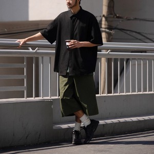 ワイドレッグ7分丈薄手ナイロンパンツ　0713