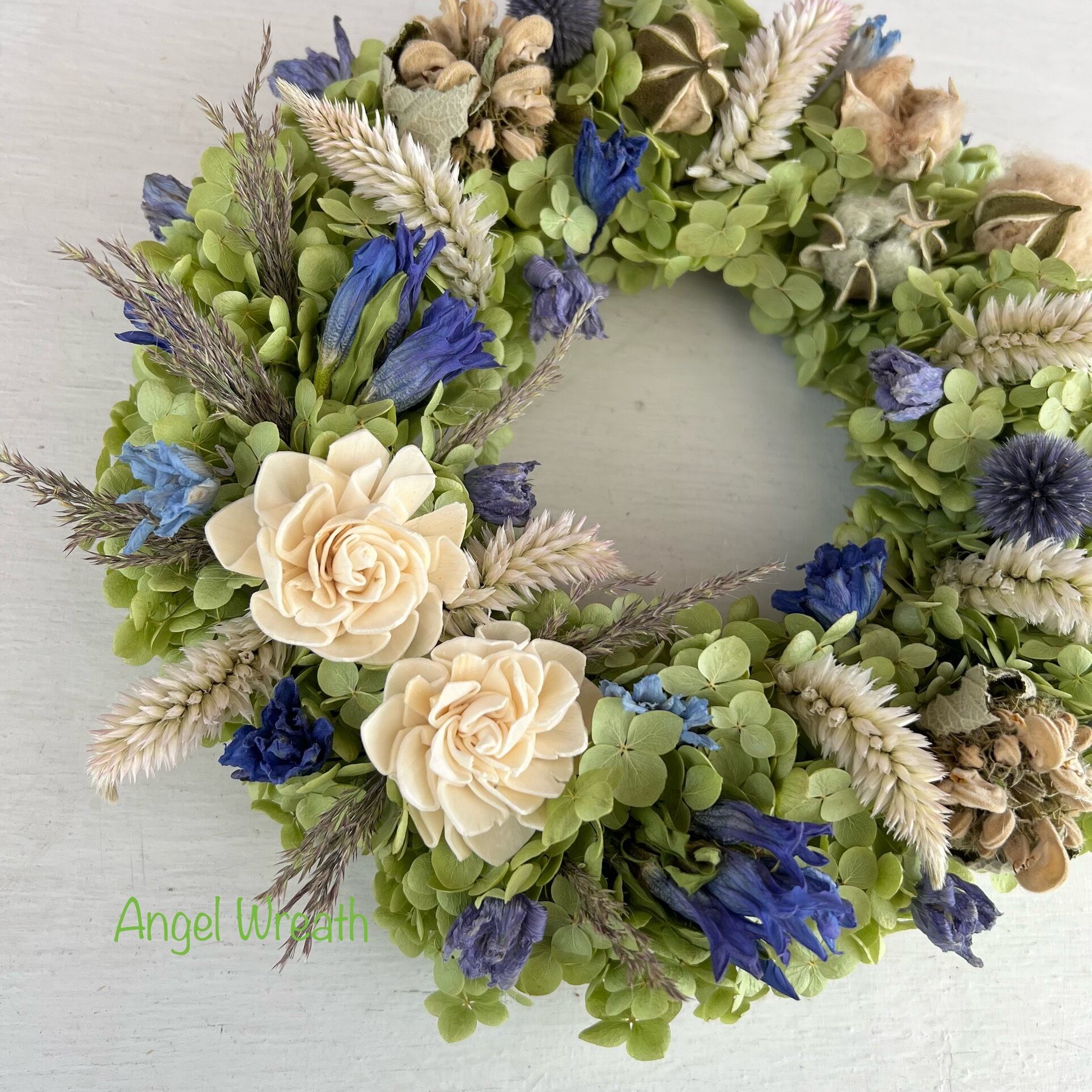 秋色紫陽花のハーフリース　小花と木の実 秋色紫陽花のハーフリース 小花と木の実