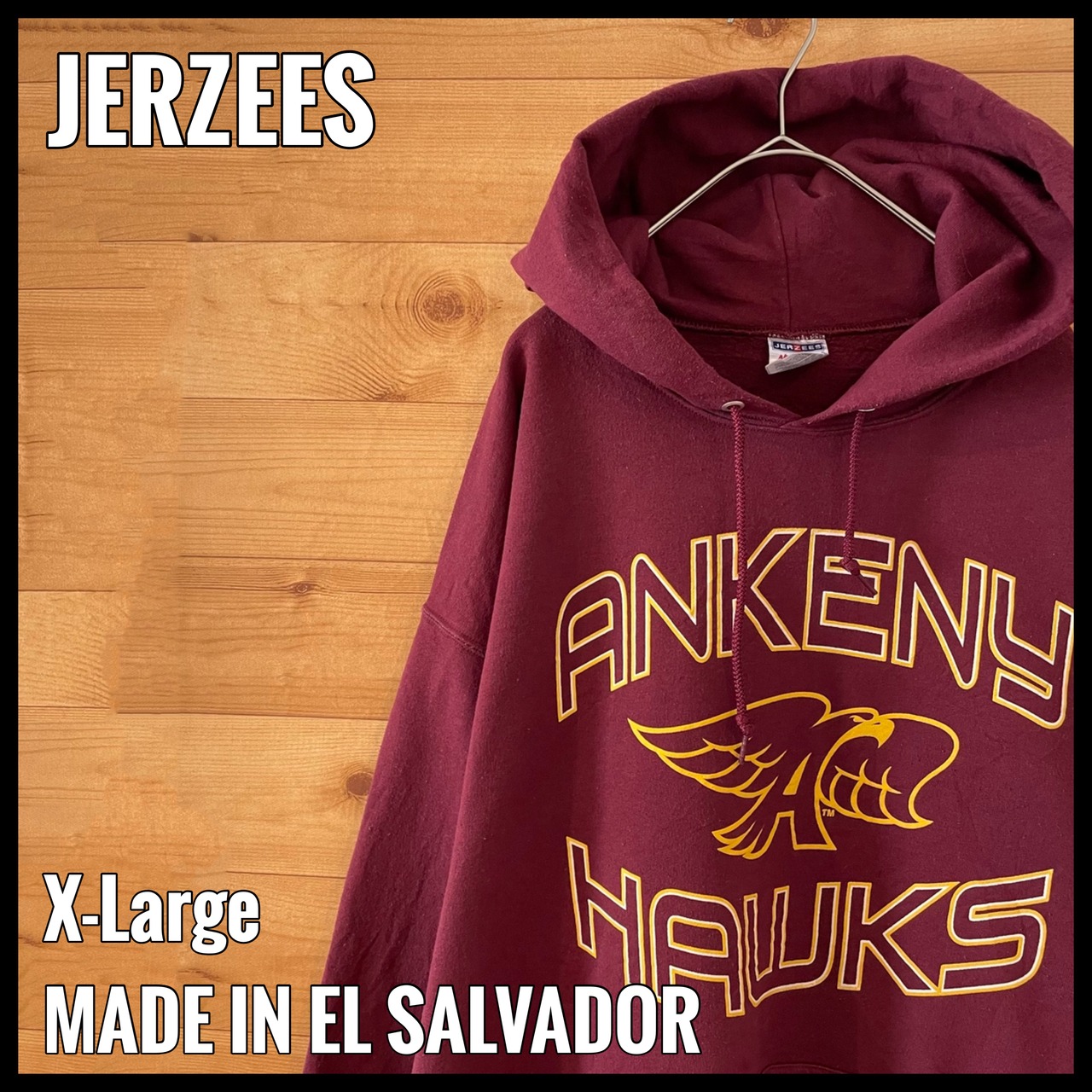 【JERZEES】アンケニー高校 Ankeny Hawks high school プリント スウェット パーカー フーディー XL ビッグサイズ ワインレッド US古着