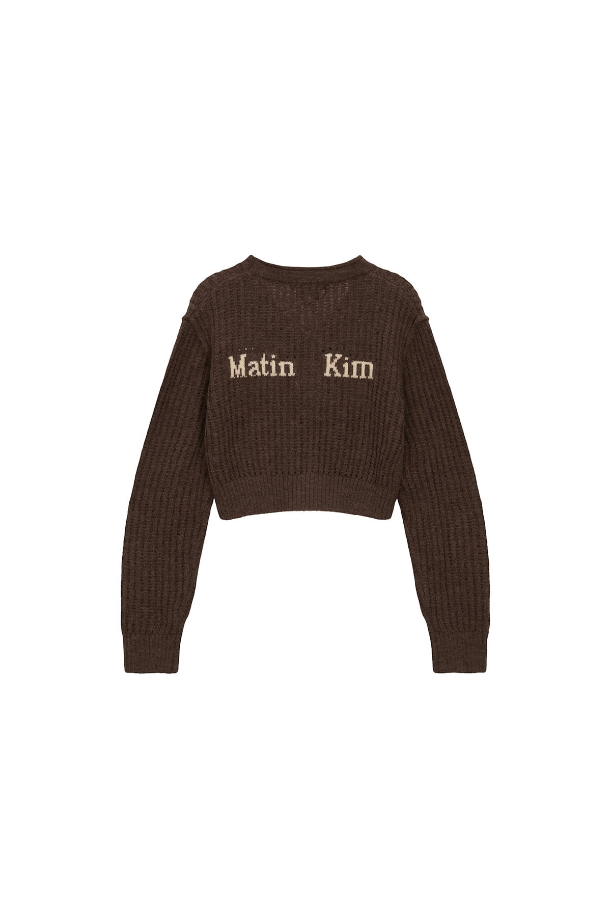 Matin Kim] HAIRY CROCHET CROP CARDIGAN FOR WOMEN IN BROWN 正規品