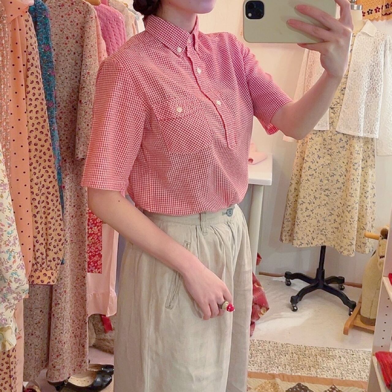 red gingham check shirt