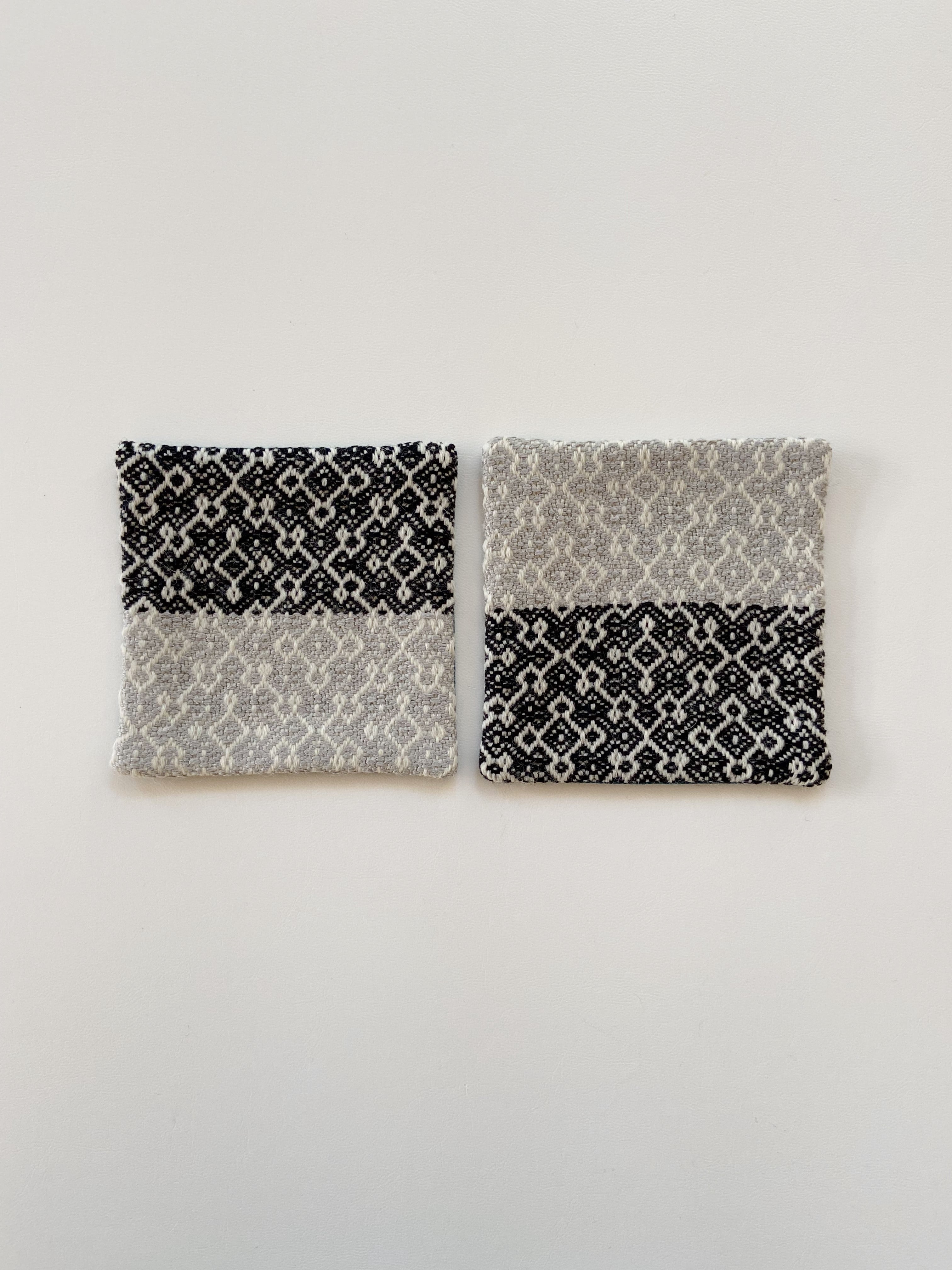 【2set】Hand-woven Coaster Rocca /  ２枚セット手織りコースター ブラック＆グレー