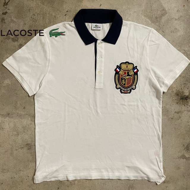 【LACOSTE】France embroidery design cotton polo shirt/ラコステ フランス国旗 刺繍 デザイン コットン ポロシャツ/lsize/#0723/osaka
