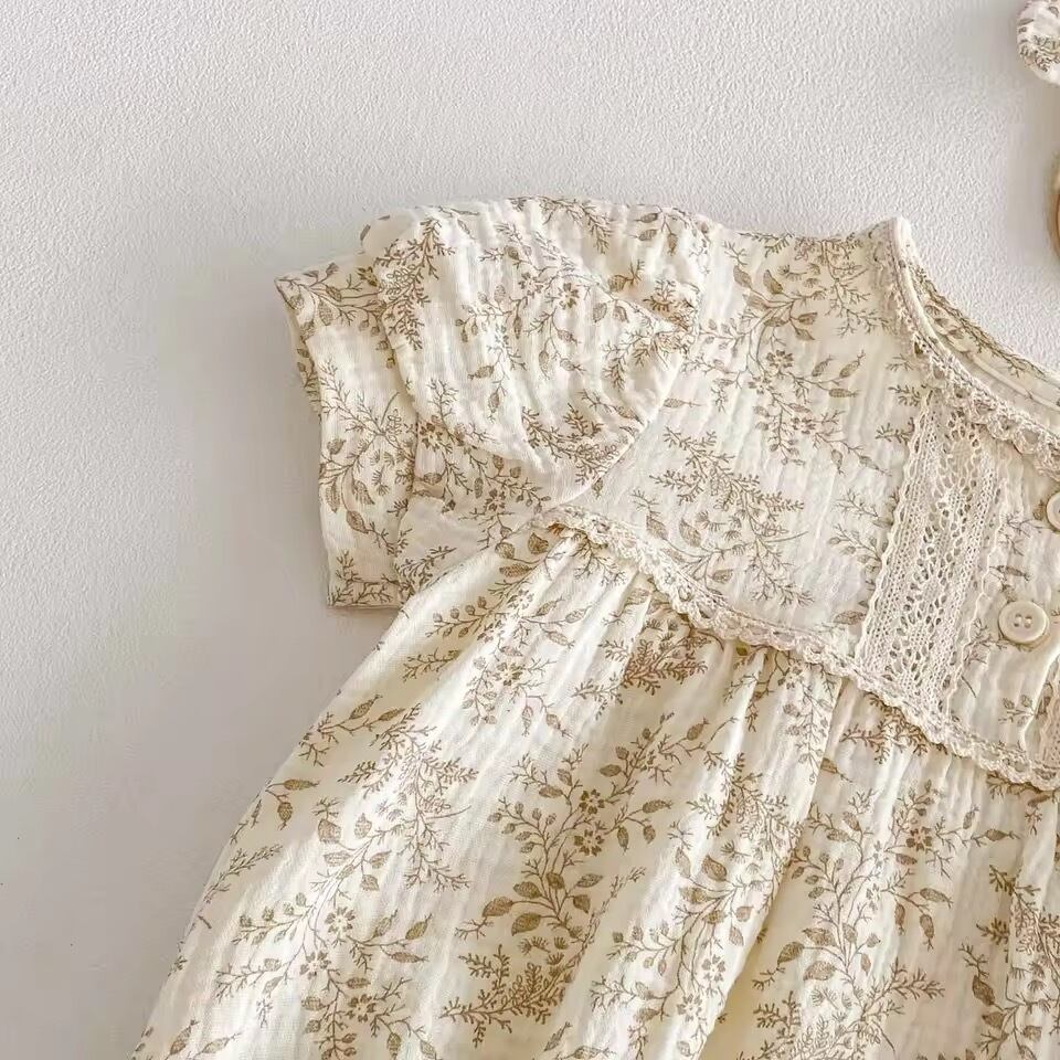 ヘアバンド付きリーフガーゼロンパース