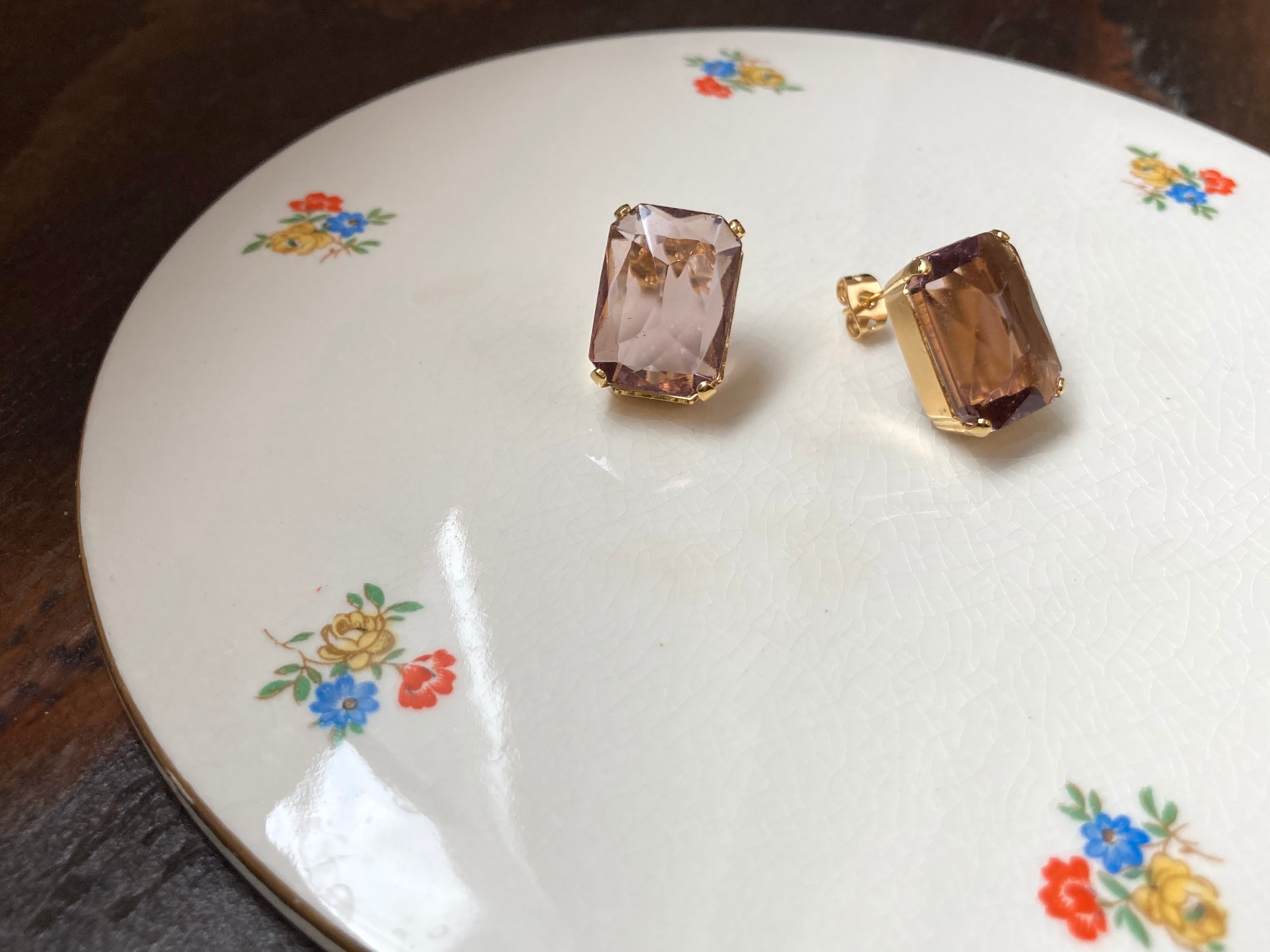 Caline Paris Vintage カラークリスタルピアス イエロー