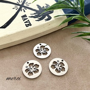 ステンレス製ハイビスカスサークル空枠チャーム/ハワイアン/花/フラワー