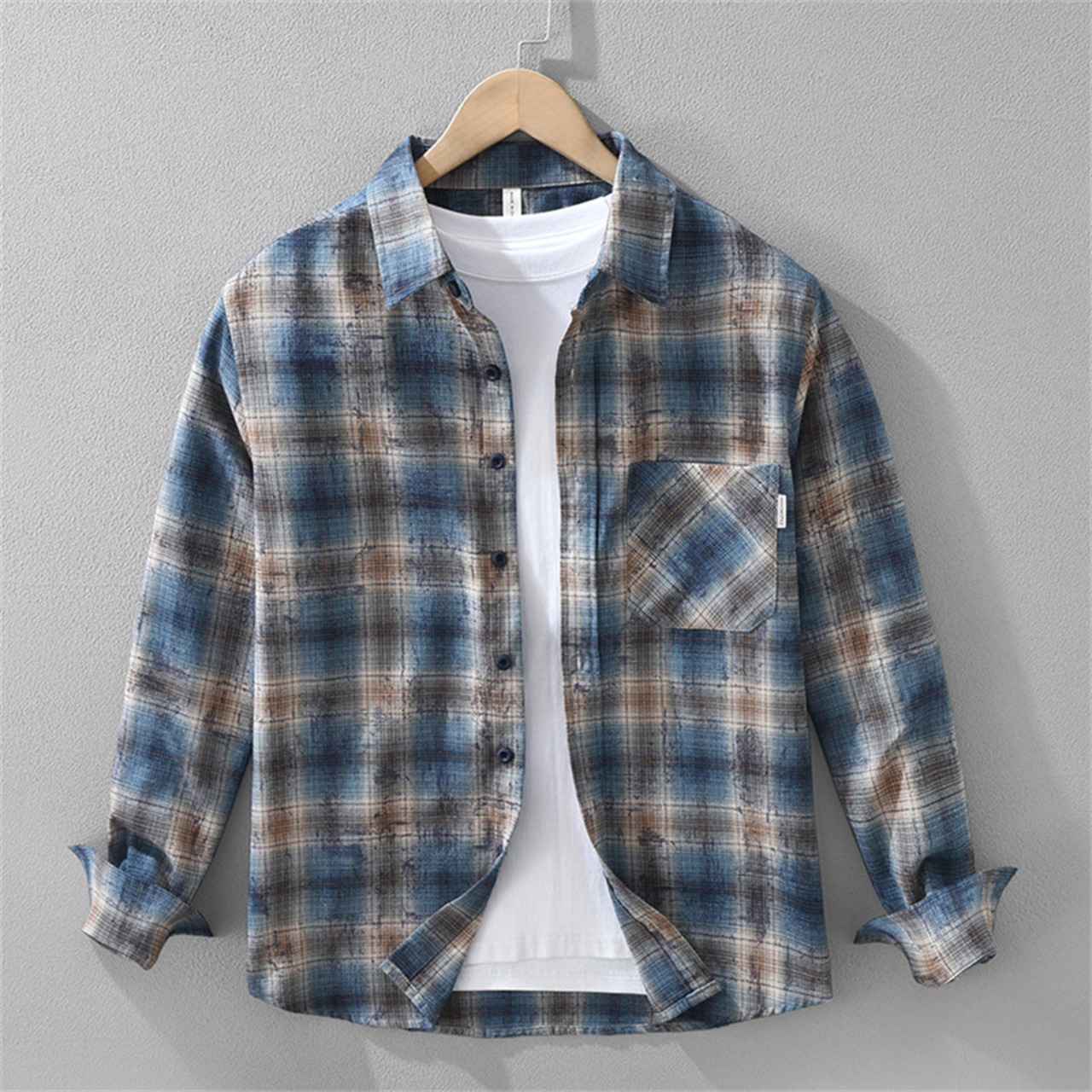 【M-3XL】Washed Check Long Sleeve Shirt / ウォッシュ チェック 長袖 シャツ