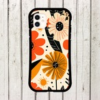 受注生産 iPhoneケース オレンジ花と黒い葉の民芸柄｜ボタニカル FMSY040B