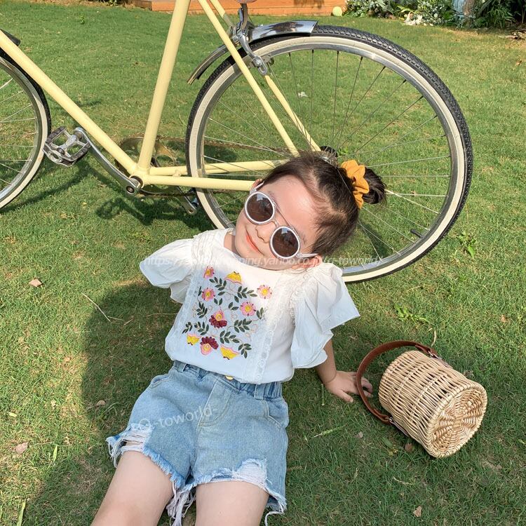 90 140 ブラウス 花刺繍 シャツ 子供服 女の子 親子装 短袖tシャツ 人気 リンクコーデ ママサイズ有 Q Toworld キュート ワールド 子供服 メール便は何点でも送料の合計は280円