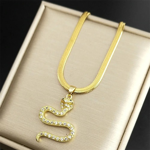 チョーカー ペンダント ネックレス  動物 アニマル ジルコニア ステンレス ビンテージ ゴールド チェーン レディース コブラ カラフル ジルコン