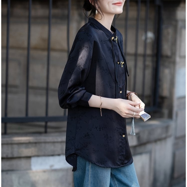 チャイナボタン飾り紐トップス　2カラー　YS00034