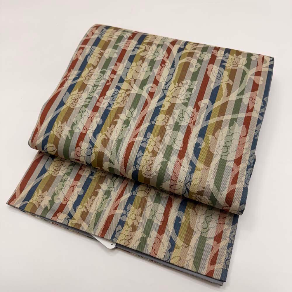 洒落袋帯 しゃれ袋帯 六通柄 洒落 袋帯 カジュアル 小紋 色無地 紬 430cm 中古 正絹 仕立て上がり 5228