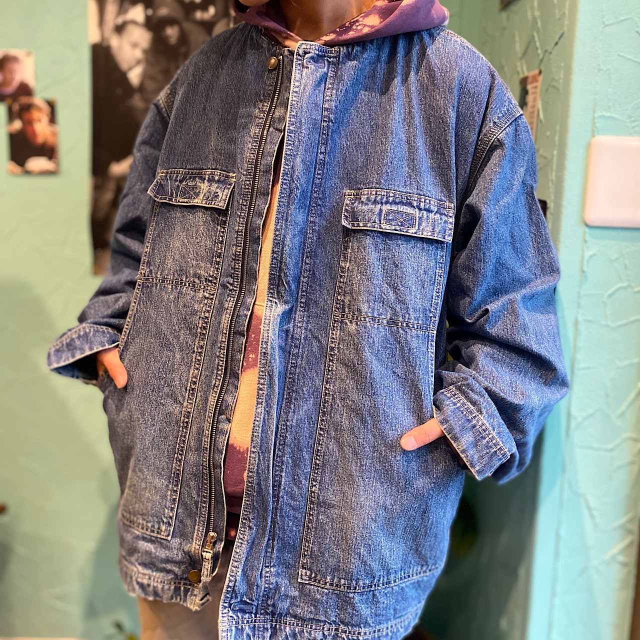 90年代 OLD GAP オールドギャップ 襟カットオフ ノーカラー デニム 