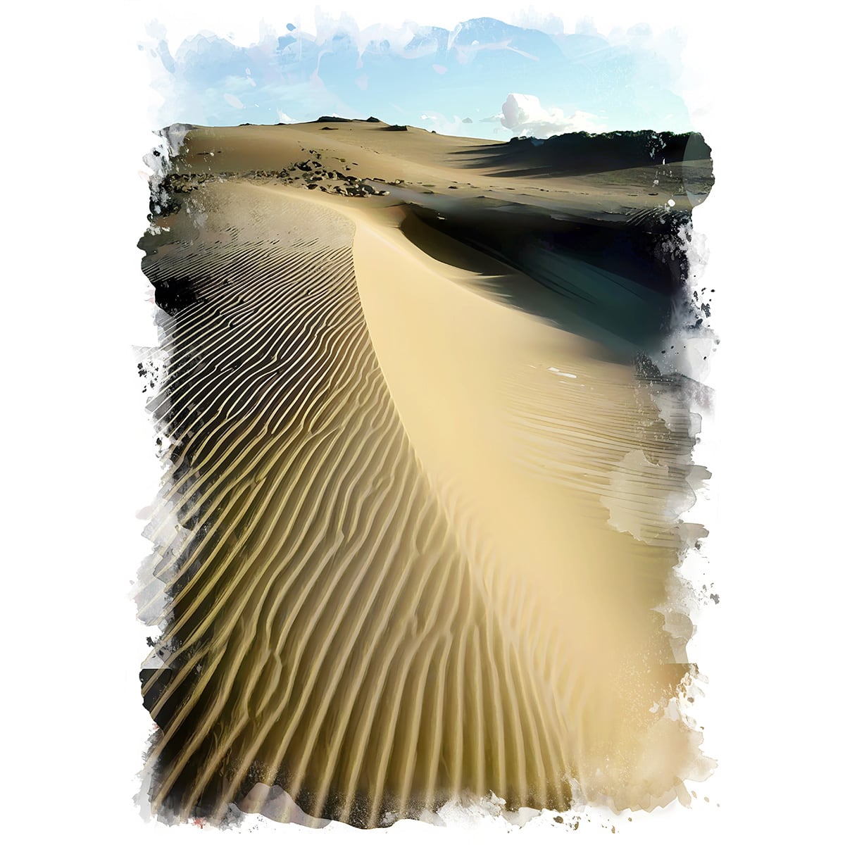 絵画(風景画) 日本 鳥取県 鳥取砂丘 インテリアアート額付き 水彩画