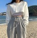 スウェット トレーナー ショット丈 長袖 切り替え 体型カバー 着痩せ シンプル カジュアル