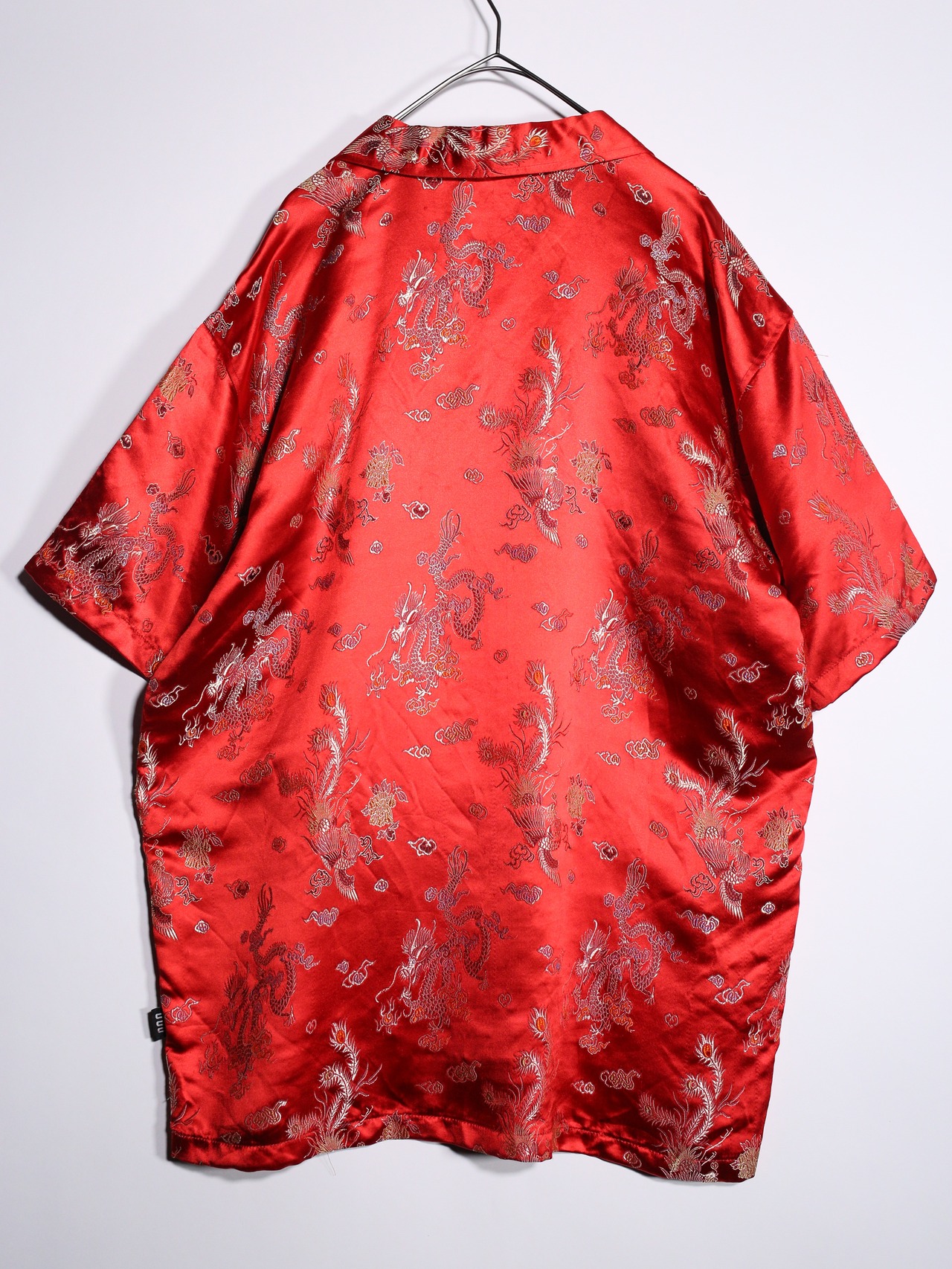 "龍" full pattern glossy fabric special open collar s/s shirt - 14