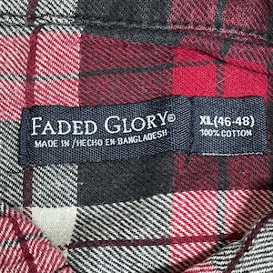 【FADED GLORY】コットン フランネルシャツ ネルシャツ 長袖 チェック柄 カジュアルシャツ XL ビッグサイズ 赤系 US古着