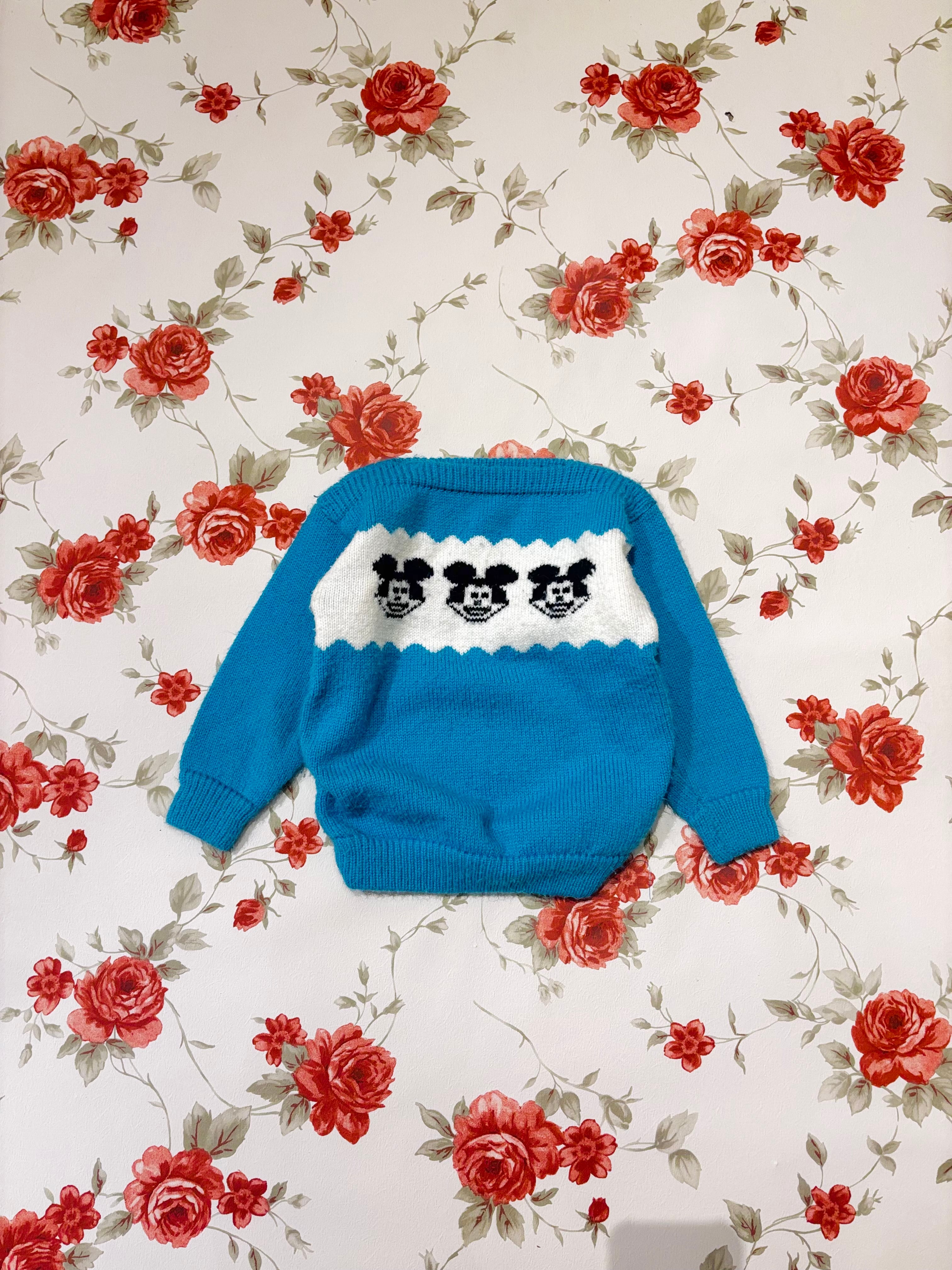 【KIDS vintage】 Hand made Mickey sweater. about 4-5y