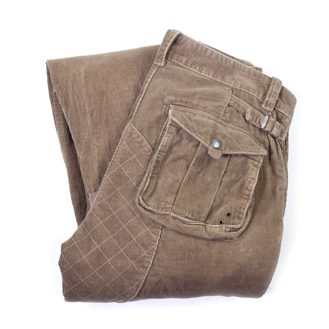 90s ラルフローレン コーデュロイパンツ カーゴ ギア系 ダブルヒップ こげ茶 ポケット W32 古着 @EZ0802