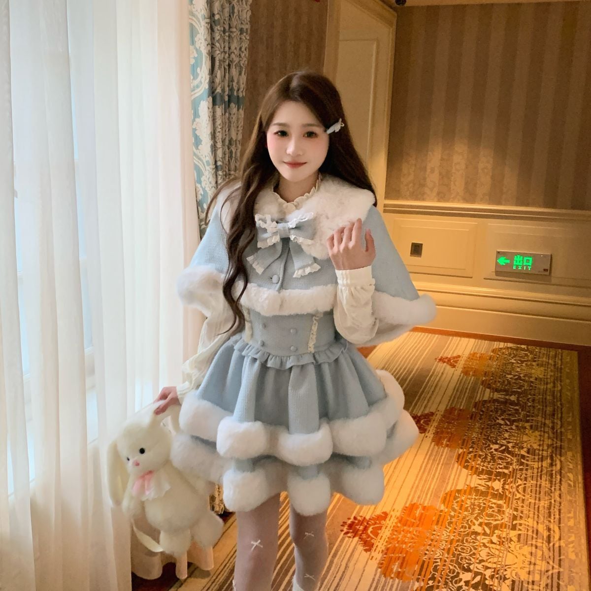 ファートリムケープ付きガーリージャンパースカートセットアップ：JSK+