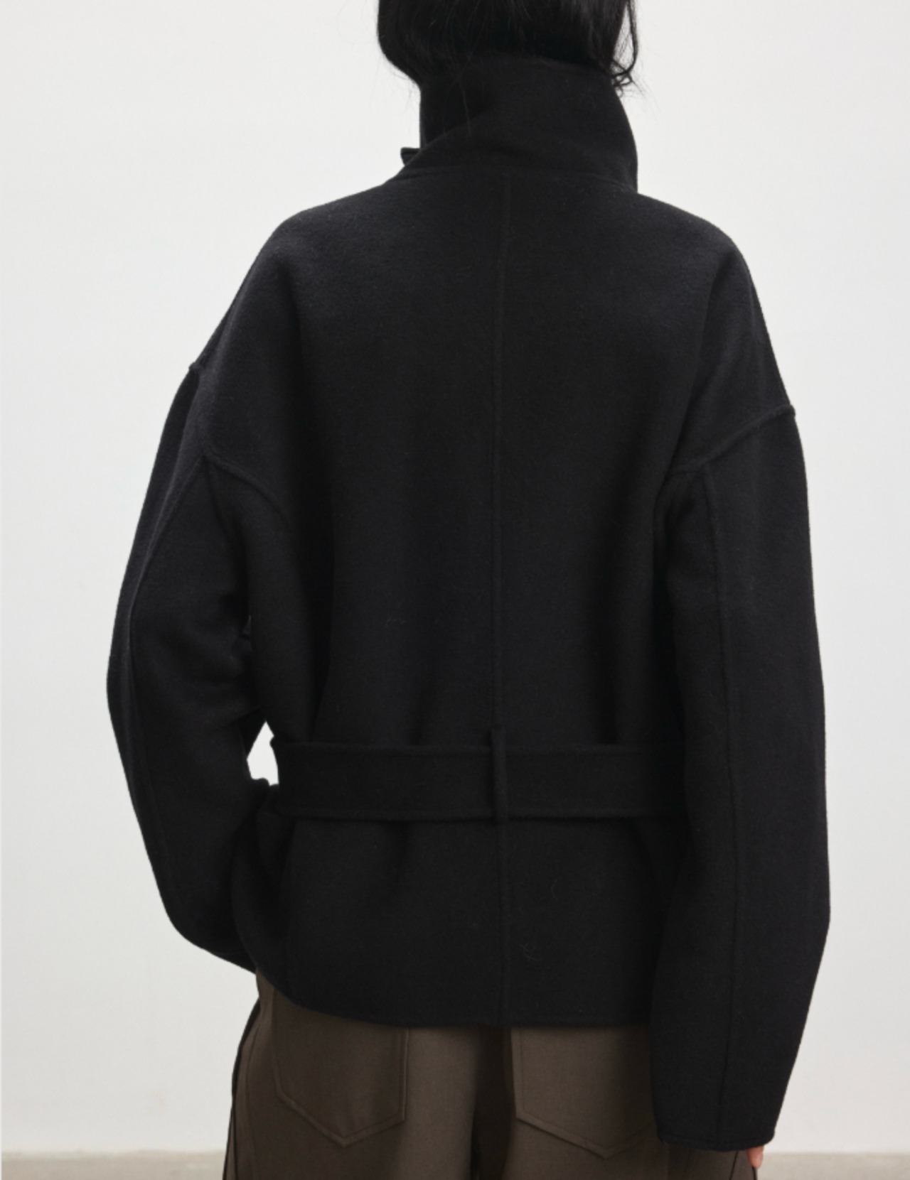 カシミヤ混ウール ハイネックショートコート